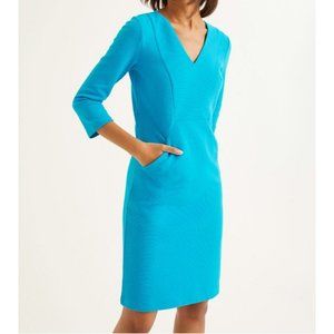 Boden Dress Blue 10 R 3/4 Sleeve Textured Stretch Cotton Washable Pockets